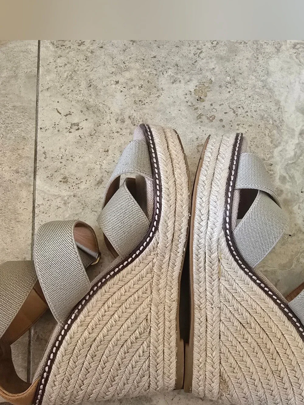 Tory Burch Freida 100MM Espadrille Wedge Tan Size 7 $278